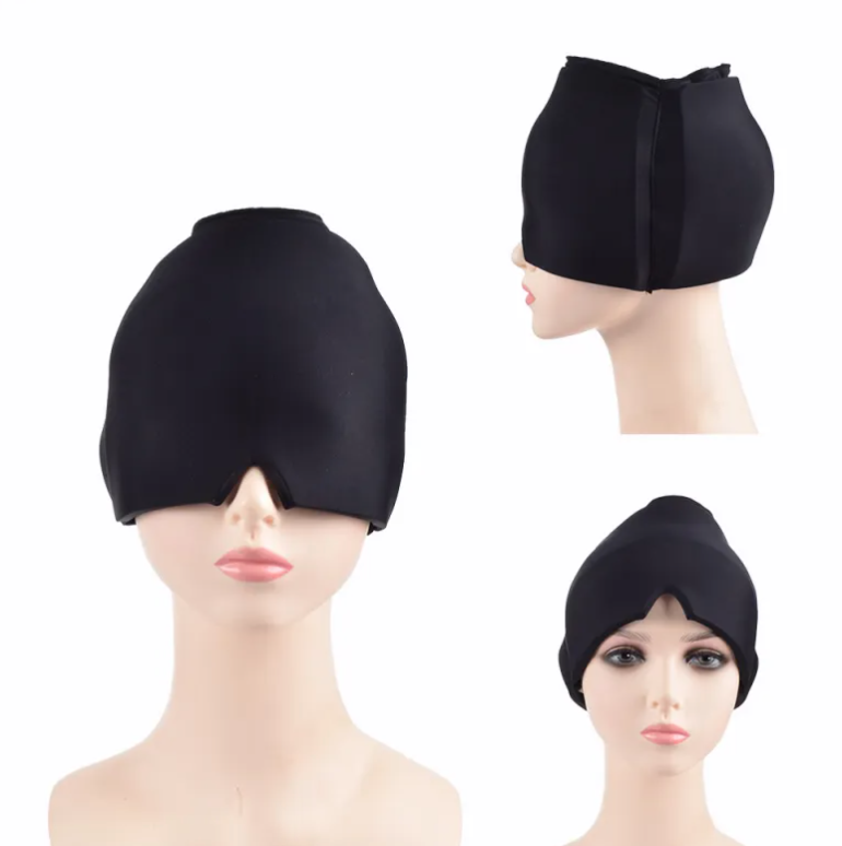 Bonnet en gel Cocon Détente noir sur mannequin, plusieurs angles